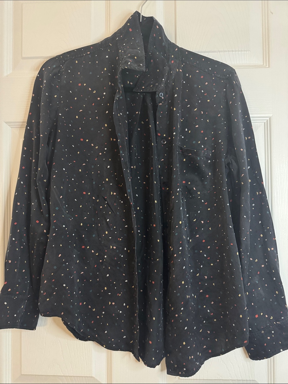 Rails Black Button-Up Blouse with Multicolor Speckle Print